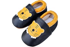 Henagehde Chaussons Cuir Souple Bébé Fille Garçon Chaussure Antidérapantes Premiers Pas Chaussons Dessin animé Chaussons Enfants Pantoufles Pré-Marcheurs 0-2 Ans