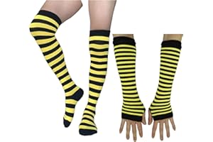 AUSUAYA Striped Gloves Long Fingerless,Women Winter Knitted Arm Warmers For Punk Rock & Cosplay Goth Halloween Party GB-WM-S-G5