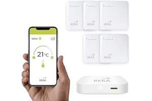 Thermostat pour radiateur Electrique Intelligente Connectée REKA - Contrôle Température Via Appli Tuya, Programmation, Détection Fenêtres Ouvertes - Compatible Assistants Vocaux (5, avec Passerelle)