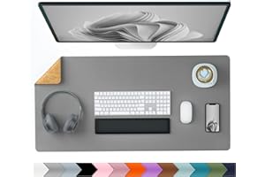 Aothia Tapis de bureau double face en liège naturel et cuir 80 * 40cm,tapis de souris,tapis de bureau en cuir PU imperméable pour jeux de bureau/maison(Gris clair)