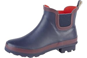 StormWells Ladies Womens Ankle Wellingtons Waterproof Navy Red Slip On W407C