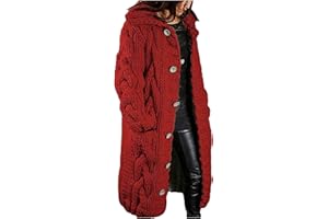 EMUKFD Women Open Front Cardigan Cable Knit Sweaters Solid Color Lightweight Long Sweater Coats Button Outwear with Pockets Autumn Winter Loungewear