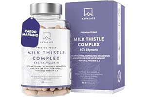 AAVALABS Cardo Mariano Fegato 80% Silimarina | Integratore Fegato e Intestino, 600mg Estratto 25:1 di Cardo Mariano Tarassaco e Carciofo Desmodio Vitamina A & E Colina, Depurativo Naturale Vegano - 120 Capsule