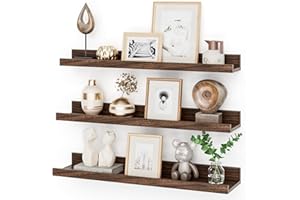 FEIHORRM Floating Shelves Set of 3, 60 cm Walnut Floating Shelves Wood Wall Mounted Shelf Picture Ledge Shelf Kids Bookshelf for Living Room Kitchen Bedroom Bathroom Photo Display Home Wall Organization