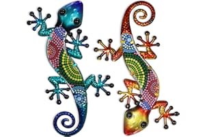 HONGLAND Arte de Pared de geco de Metal, 2 Unidades, Lagarto de 15 Pulgadas, decoración al Aire Libre, Escultura de Vidrio Colgante para jardín, Valla y hogar