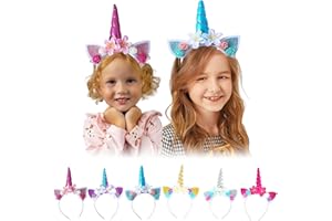 Leonshco Lot de 6 Bandeaux Licorne, Serre Tete Licorne, Couvre Chef Licorne Accessoires de Décoration de Fête pour Fille pour Anniversaire, Fête de Pâques, Carnaval, Cosplay, Décoration de Fête