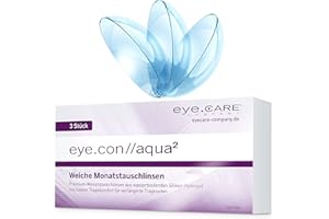 ‎EYE CARE COMPANY Eye.Con Aqua weiche Monatslinsen – mit UV-Schutz – 3er Box Sillikon Hydrogel Kontaktlinsen mit Stärke für empfindliche Augen. Contact Lenses mit 55% Wassergehalt BC 8.4mm, DIA 14.2mm, -1,75D
