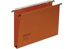 Rexel Signaletic Cartelle Sospese per cassetto con fondo a U da 3 cm, Interasse 39 cm, Arancione, Confezione da 25 pz, 210500