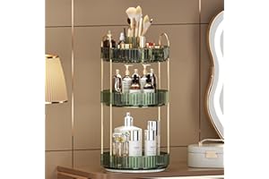 IJIAMY 360 Rotating Makeup Organiser, Spinning 3 Tiers Perfume Organiser, Skincare Cosmetic Organizer, Dressing Table Organiser for Lipsticks,Jewelery, Brush, Vanity Desk, Bedroom, Bathroom
