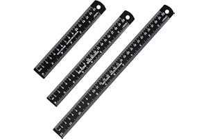 2 stycken linjaler metall 15 cm, 20 cm, 30 cm svart | metalllinjal dubbelsidig skala ruuler, ficklinjal aluminiumlinjal, för