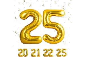 MACLUNAR Ballons Anniversaire 25 Or - 100cm - Ballon Chiffre 25 Numéro 25 - Happy Birthday Decoration Ballons Fête d'anniversaire Ans Vole Grâce à l'Hèlium 25