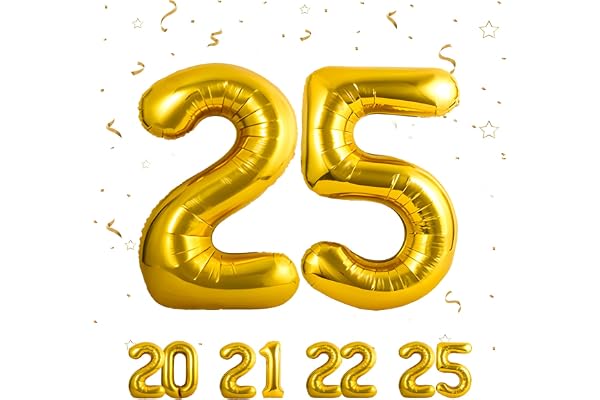 Ballons Anniversaire 25 Or - 100cm - Ballon Chiffre 25 Numéro 25 - Happy Birthday Decoration Ballons Fête d'anniversaire Ans Vole Grâce à l'Hèlium 25