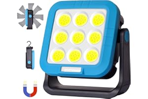 Masmejor Faro LED Ricaricabile 40W, Faretto LED Ricaricabile con 7 Modalità di Luce & Rotazione di 360°, 2000LM Faro a Batteria 5400mAh & 2 Magneti Potenti, Ideale per Campeggio, Lavoro, Pesca