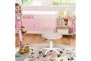 FurnitureR Kinder Schreibtischstuhl, höhenverstellbarer Drehstuhl mit kleinem Loch Rückenlehne Design, geeignet für Kinderzimmer oder Arbeitszimmer, Molandi Pink