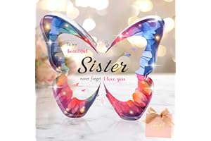 MOTONG Sister Gifts With Complimentary Box, Sister Birthday Dazzling Butterfly Crystal Acrylic Plaque Gift, Fiendship Gifts for Women Unique Thanksgiving Christmas for Thank You
