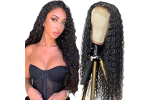 Creuost 4x1 Swiss Lace Frontal Wig Human Hair Water Wave Glueless Perruque Naturelle Brésilien Brazilian Virgin Hair Unprocessed Minimal Tangle 150% Density Natural Black For Women 12 Inch