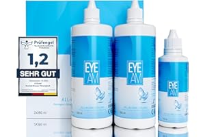 EYE AM EyeAm Kontaktlinsen Fluessigkeit – 2x360ml + 1x100ml GRATIS (Reise-Set) Kontaktlinsenflüssigkeit für das Reinigen von weichen Kontaktlinsen (All-In-One Lösung)(2 x 360ml)