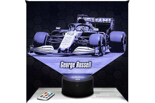 Lampephoto.fr - Lampe 3D Formule 1 George Russel pilote F1, idée cadeau fan F1, Veilleuse Tactile Led Illusion, Effet Hologramme 3D, Idée Cadeau Noël Anniversaire Garçon et Fille