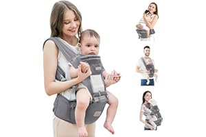 Porte Bebe, All-in-One Porte Bebe Naissance, Porte Bebe Physiologique pour Toutes les Saisons et Toutes les Positions, Porte Bebe Randonnée avec Capuche et Siège de Hanche, Porte Bébé 0 à 36 mois