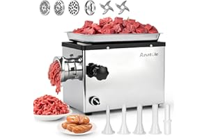 Anatole Hachoir a Viande Électrique Professionnel 950W Acier Inoxydable Farce à Saucisses Multifonctions avec 6/8/10mm/3-Trous Plaque 2 Lames de Broyage 1 Remplisseur de Saucisses 220V