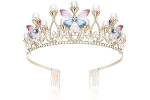 Makone Kids Crown and Pearl Butterfly Tiara for Girl Childrens Birthday Party Gifts