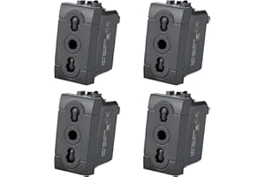 Voltix 4 Pezzi Presa Bipasso Bivalente 2P+T 10/16A Prese Elettriche da Muro Compatibile con Bticino Living Light e Living International Nero (4)