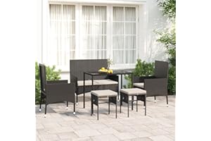 Festnight 6 Pzas Conjunto Muebles Jardín de Ratán, Conjunto Comedor Jardin con Cojines, Mesa y Sillas Terraza Jardin, Conjunto Jardin Exterior con Mesa, Conjuntos Terraza Patio, Negro y Blanco Type 3