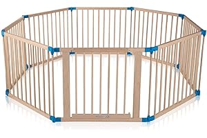 Baby Vivo Parc Bébé Barrière Sécurité Pliable Enfant Protection Porte en Bois - réglable individuellement- 8 Éléments PREMIUM Bleu