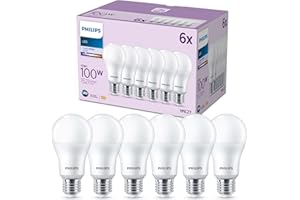 Philips LED E27, confezione da 6 lampadine, equivalente a 100 W, lampadine LED smerigliate, Plastica, Luce Bianca Naturale 4000K, LED a risparmio energetico con lunga durata