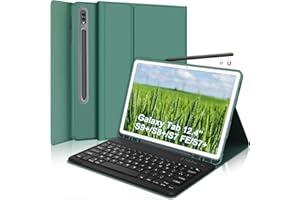 SENGBIRCH Étui Clavier pour Samsung Tab S9 FE+/ S9 Plus 12,4 Pouces - Clavier Bluetooth（AZERTY Français）, Clavier sans Fil Amovible, Vert foncé