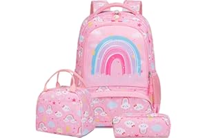 Kimwadalh Mochila Arcoiris Niña Mochila Primaria Escolar Niñas Set de Mochila Colores Niña,Mochila Infantil + Bolsa de almuerzo + Estuche
