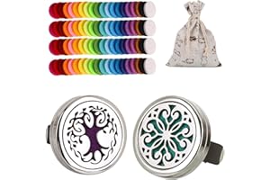 OOTSR Pack of 2 Car Aromatherapy Essential Oil Diffuser, Stainless Steel Air Freshener Vent Clip with 100 Pieces Random Colour Felt Pad for Car, Living Room, Office