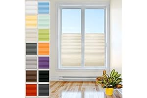 Plisart Roleta plisowana, z zaciskami mocującymi (montaż bez wiercenia), kremowa, 80 x 180 cm, ochrona przed słońcem, przepuszczająca światło, roleta Easyfix, na okna, roleta plisowana, z zaciskami