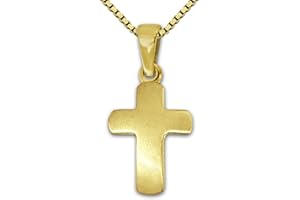 CLEVER SCHMUCK Set Goldener Mini Anhänger kleines schlichtes Kreuz 12 mm seidenmatt leicht gewölbt 333 GOLD 8 KARAT und vergoldete Kette Venezia 36 cm im Kreuz Etui sand