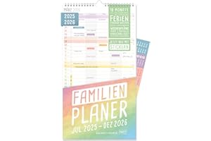 ‎HÄFFT Häfft® Family Planner 2025/2026 5 Columns "Rainbow" Wall Calendar for 18 Months: Jul 25 to Dec 26, Family Calendar Wall Planner - Sustainable & Climate Friendly