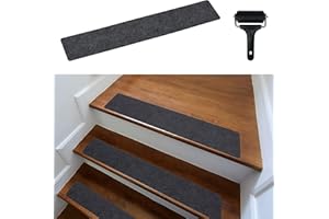QOXEZY Stair Pads Stair Treads Mats Modern Set, 15 Pieces Self Adhesive Carpet Stair Runner Pads, 4 * 24 Inch Frosted Stair Anti-slip Strip, for Home Stair