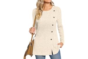 TAOHUADAO Women's Long Sleeve Jumpers Crewneck Tunic Tops with Button Sides Loose Casual Fall Sweater Shirts for Leggings