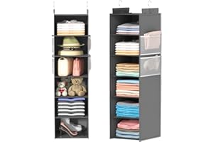 ALLTIDYUP Extra Deep Hanging Storage with 6 Shelves and Large Mesh Pockets, Durable, Heavy-Duty Wardrobe Storage Organiser, Hanging Shelves for Clothes and Hats, Ideal for Dorms and Wardrobe, 1-Pack(Gray)