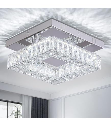Kristallen LED-plafondlamp Kristallen lamp K9 Roestvrij staal Moderne inbouwverlichtingsarmatuur Vierkante kroonluchter Plafondlamp voor eetkamer Woonkamer Slaapkamer (veelkleurig