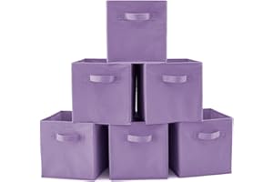 EZOWare Juego de 6 Cubos de almacenamiento de tela plegables con asas, Caja Organizadoras de Almacenaje para Hogar, Ropa, cuarto de niños, juguetes, 26.7 x 26.7 x 27.8 cm/color: Púrpura