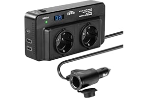 BOWEICORE 200W Inversor 12v 220v, con 2 Enchufes 2 USB A y 1 USB C Cargador Mechero Coche, Cargador de Coche para Camping, Teléfonos Móviles, Laptops