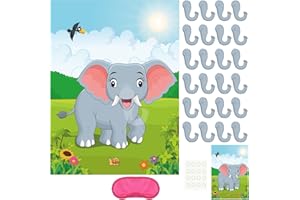 PLULON Pin Il Naso sull'elefante Party Game con 24 Pz Adesivi Naso di Elefante per Forniture per Feste di Compleanno per Bambini, Forniture per Feste di Carnevale per Feste Animali