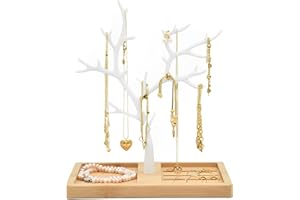 Galeara design Schmuckbaum Weiß Gold, Schmuckhalter Weiß, Schmuckständer Schwarz, Schmuckaufbewahrung Rose Gold Wohnung Dekoration Aluminum Deko Metall (Furo- Weiß Bambus)