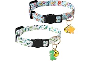 GOSKNOR 2szt Regulowane Obroże dla Kotów z Dinozaurami, Obroża dla Kota z Odpinanym Kołnierzem dla Kota Obroża Kociaka Dzwoneczkiem Obroża dla Zwierząt Domowych dla Kotów Psów i Zwierząt Domowych