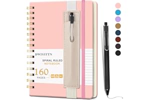 DWIYITTN Carnet de Notes avec Stylo, Cahier Spirale A5 Ligné 160 Pages / 80 Feuilles, Couverture Rigide en Cuir, Journal avec Stylo et Porte-stylo, Carnet Bloc-notes, 14.5 x 21 cm, 80 g/m² - Rose