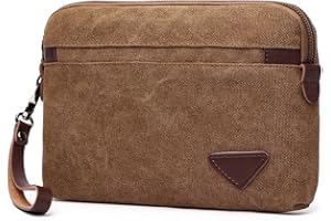 AOAKY Mens Wrist Clutch Bag Pouch Hand Canvas Taxi Driver Money Bag Zipper Card Coin Holder Phone Pack for Male (Coffe)