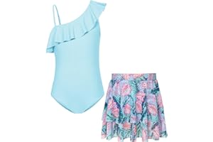GRACE KARIN Mädchen Badeanzug mit Rock 6-14 Jahre Kinder One Piece Swimsuit Einteiler Schwimmanzug