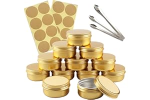 TIANZD 100 Pezzi 50 ml Oro Barattoli di alluminio Scatola Alluminio a Vite Vasetti Rotondo per DIY Candele Cosmetico Caramella Gadget Balsamo Labbra con 100 Etichette e 3 Cucchiaio