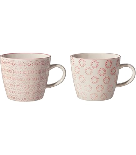 Bloomingville Emma Set van 3 keramische mokken met retro handvat - Kleurrijke mokken voor thee of koffie met een diameter van 9,5 cm 8,3 cm hoog - Inhoud