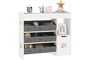AIYAPLAY Meuble Rangement Enfant étagère de Rangement pour Jouets Enfants avec 9 tiroirs en Tissu et Placard pour Chambre d'enfant, Salle de Jeux, garderie, Blanc